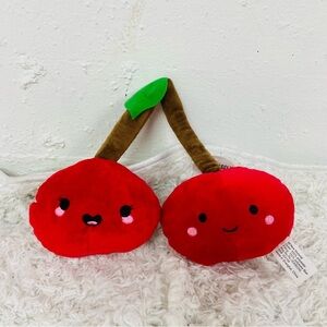 NWT cute & cuddly Plush smile Cherry fruit Toy with Green Leaf